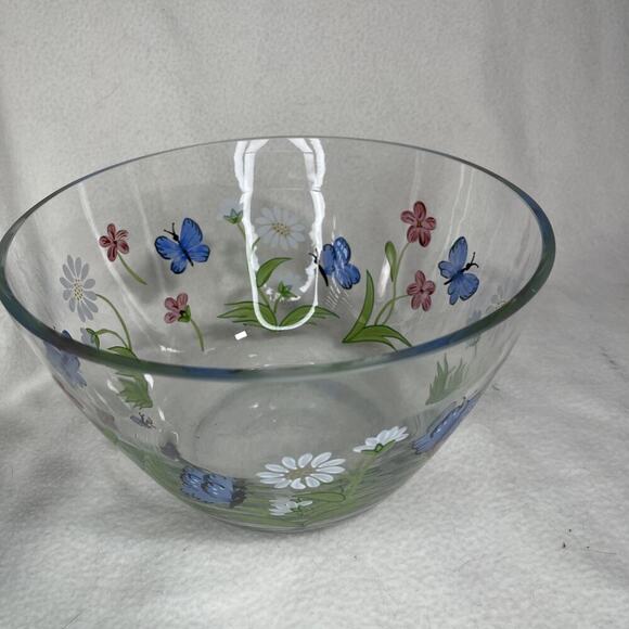 Lenox Butterflies and Blossoms Hand Painted 9" Serving Salad Glass Bowl - Picture 1 of 7